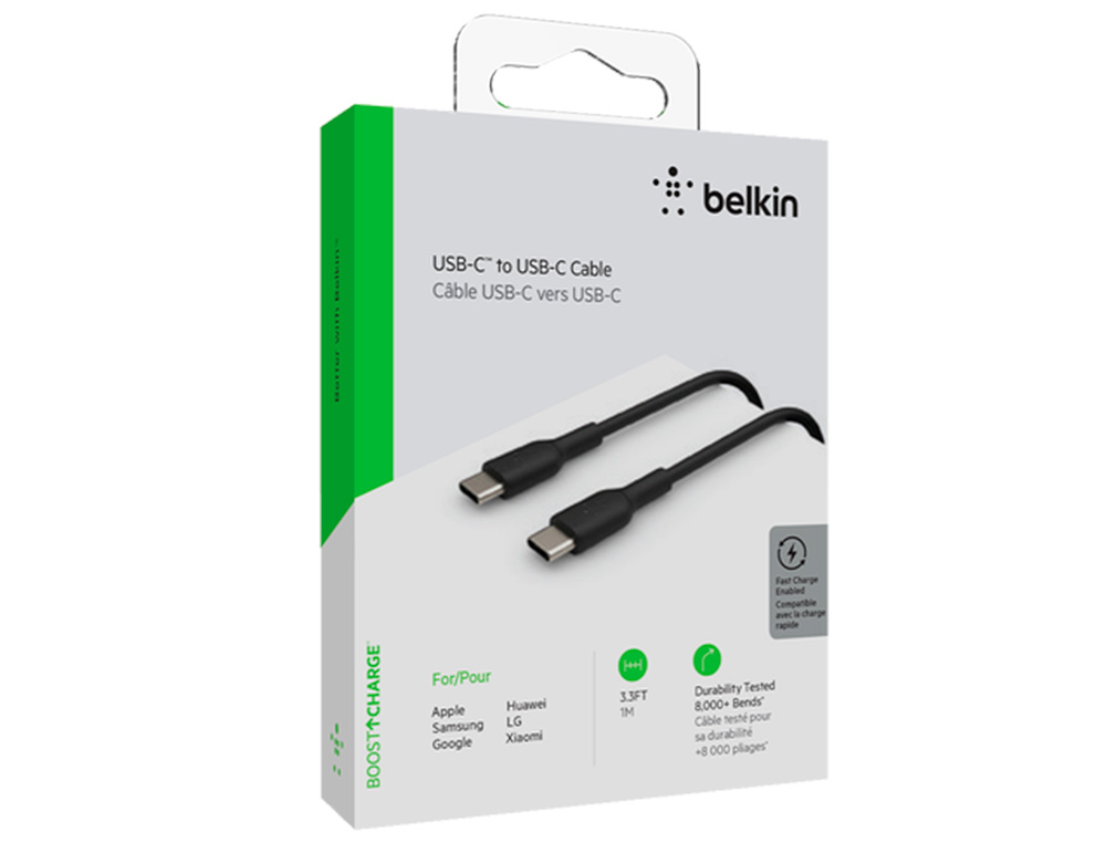 CABLE BELKIN CAB003BT1MBK USB-C A USB-C BOOST CHARGE LONGITUD 1 M COLOR NEGRO