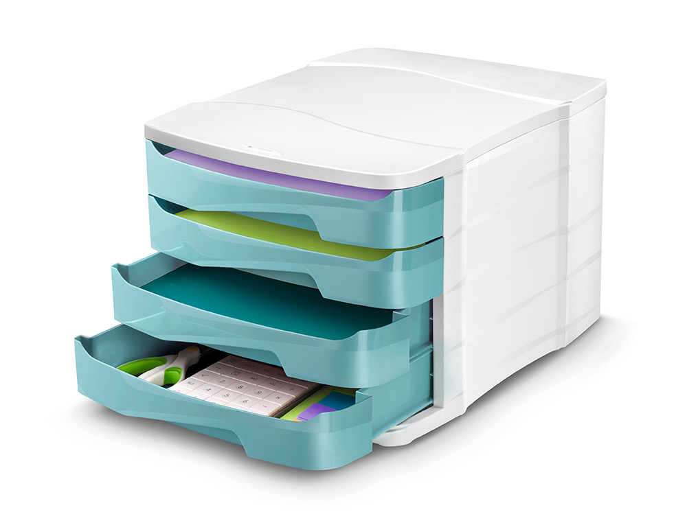FICHERO CAJONES DE SOBREMESA CEP PROTECT ANTIBACTERIANO 4 CAJONES COLOR BLANCO/VERDE AGUA 292X386X246 MM