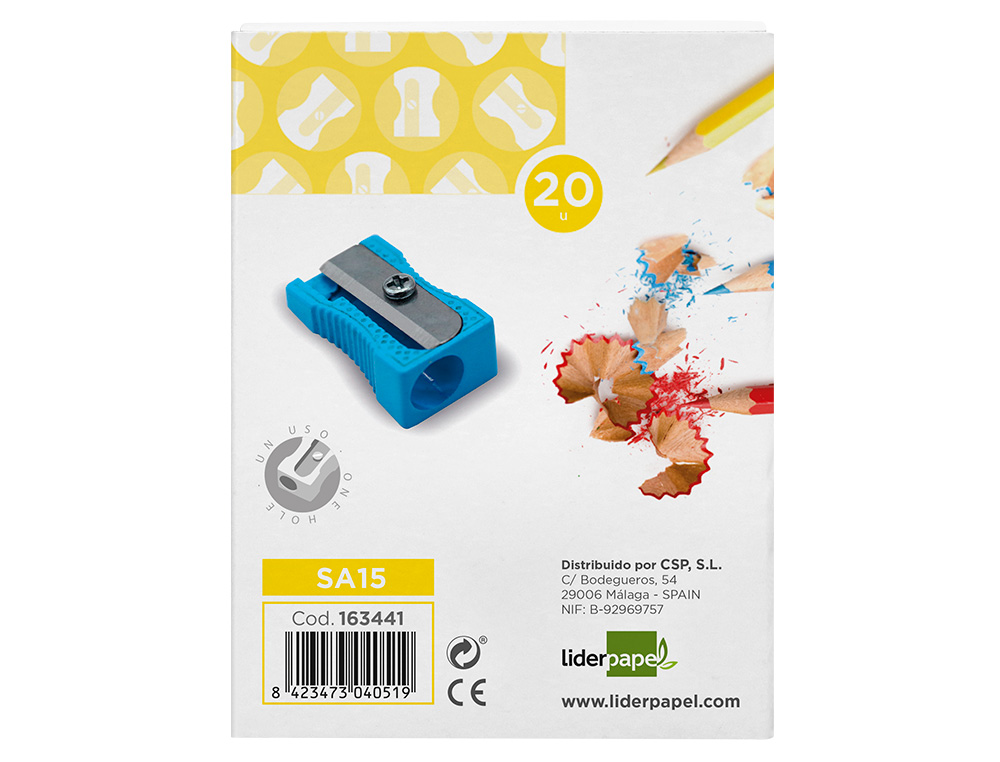 SACAPUNTAS LIDERPAPEL METALICO CUA 1 USO COLOR AZUL