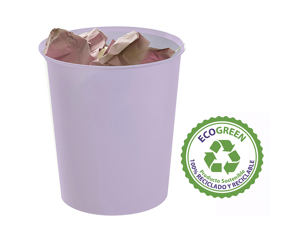 PAPELERA PLASTICO ARCHIVO 2000 ECOGREEN 100% RECICLADA 18 LITROS COLOR MALVA PASTEL 290X310 MM