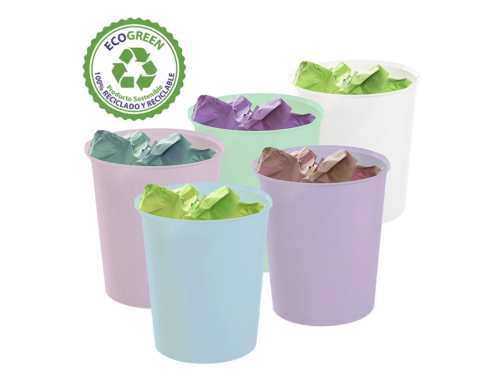 PAPELERA PLASTICO ARCHIVO 2000 ECOGREEN 100% RECICLADA 18 LITROS COLOR MALVA PASTEL 290X310 MM
