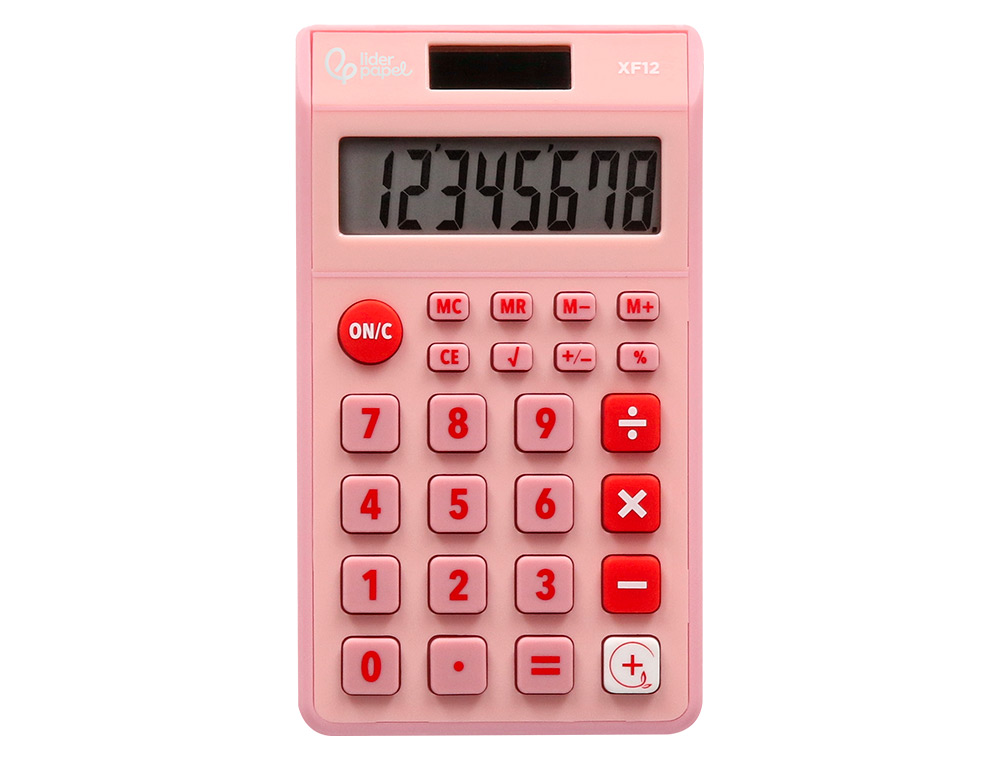 CALCULADORA LIDERPAPEL BOLSILLO XF12 8 DIGITOS SOLAR Y PILAS COLOR ROSA 115X65X8 MM