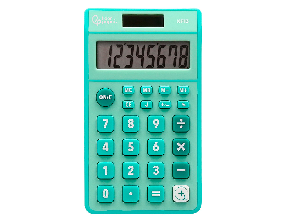 CALCULADORA LIDERPAPEL BOLSILLO XF13 8 DIGITOS SOLAR Y PILAS COLOR VERDE 115X65X8 MM