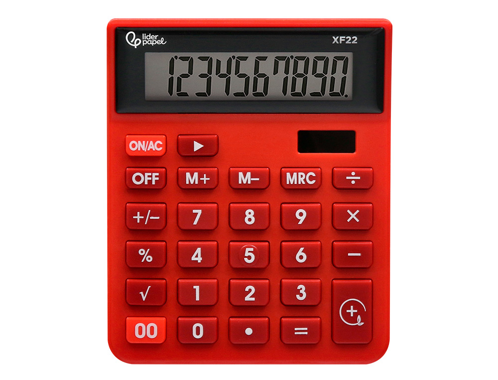 CALCULADORA LIDERPAPEL SOBREMESA XF22 10 DIGITOS SOLAR Y PILAS COLOR ROJO 127X105X24 MM