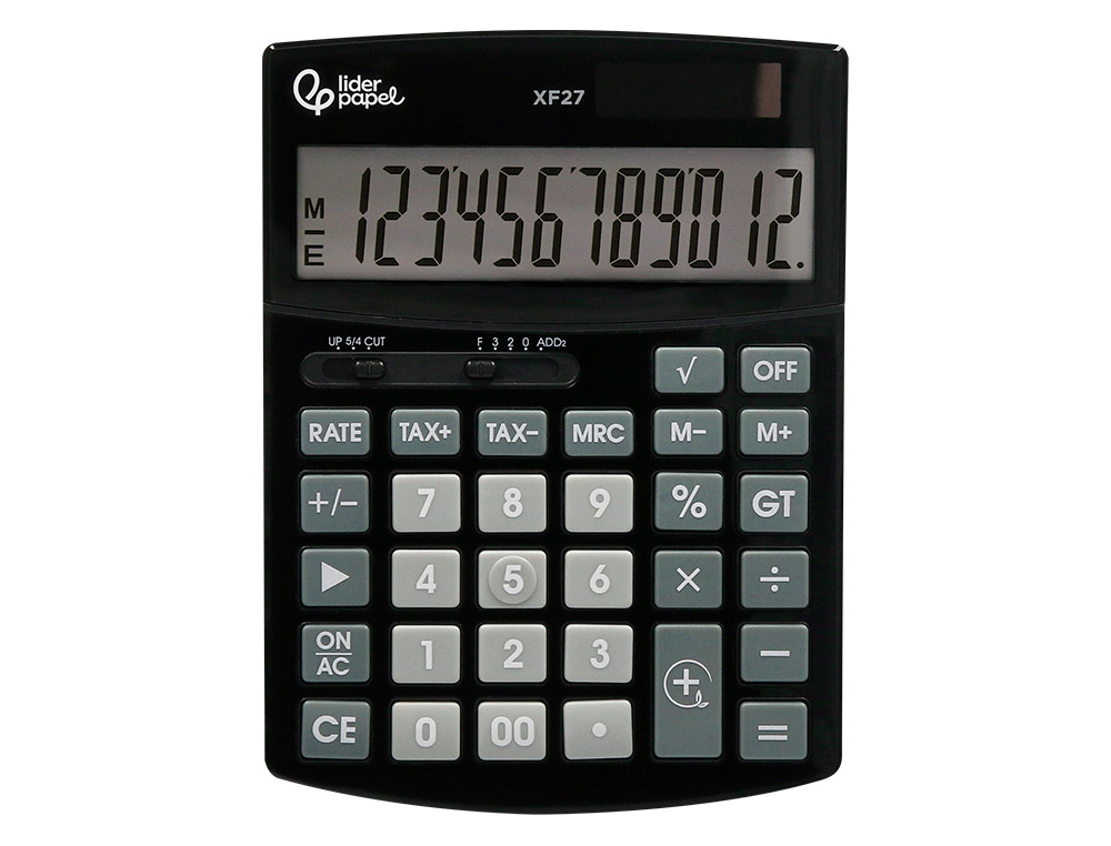 CALCULADORA LIDERPAPEL SOBREMESA XF27 12 DIGITOS TASAS SOLAR Y PILAS COLOR NEGRO 155X115X25 MM
