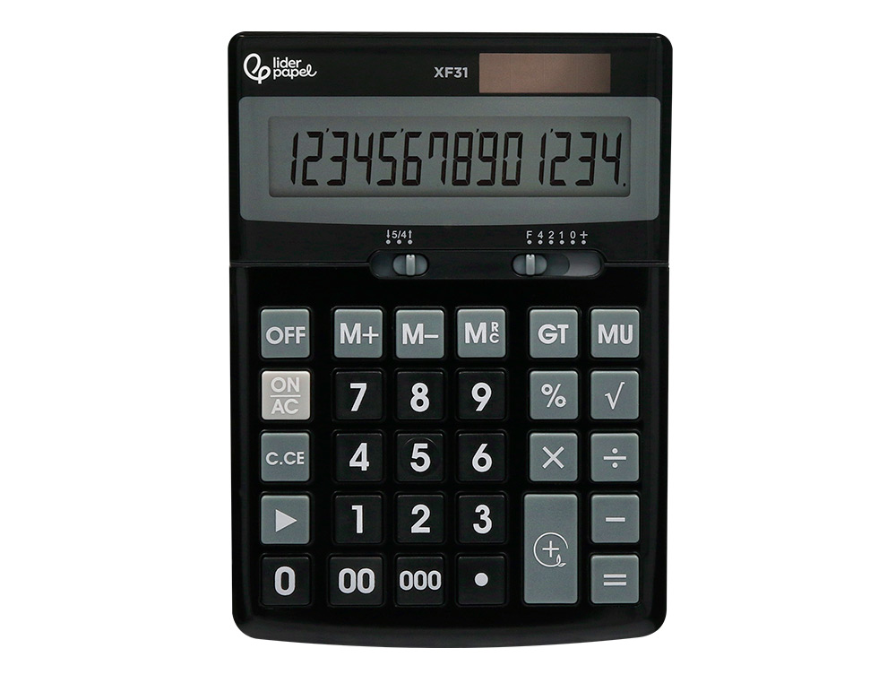 CALCULADORA LIDERPAPEL SOBREMESA XF31 14 DIGITOS SOLAR Y PILAS COLOR NEGRO 170X122X35 MM