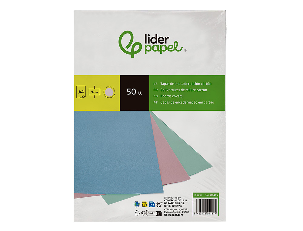 TAPA ENCUADERNACION LIDERPAPEL CARTON A4 1 MM ROSA PAQUETE DE 50 UNIDADES
