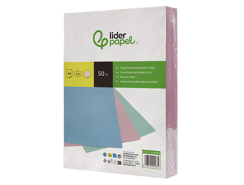 TAPA ENCUADERNACION LIDERPAPEL CARTON A4 1 MM ROSA PAQUETE DE 50 UNIDADES
