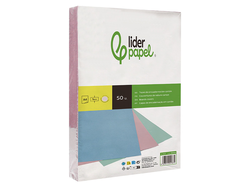 TAPA ENCUADERNACION LIDERPAPEL CARTON A4 1 MM ROSA PAQUETE DE 50 UNIDADES