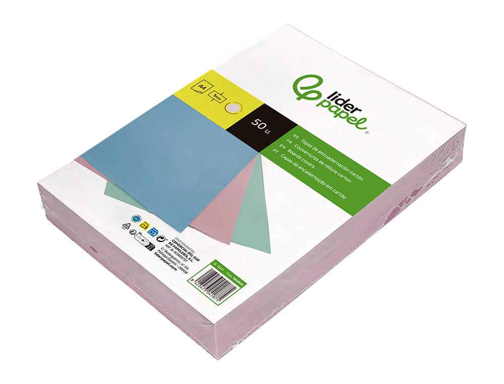 TAPA ENCUADERNACION LIDERPAPEL CARTON A4 1 MM ROSA PAQUETE DE 50 UNIDADES