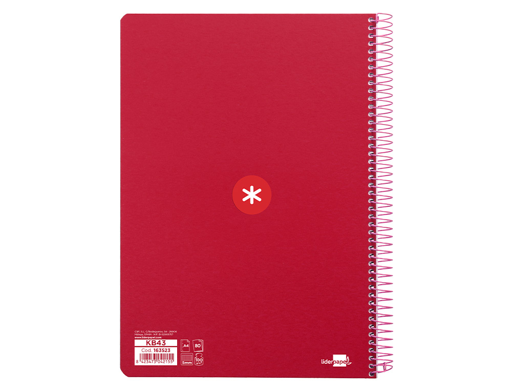 CUADERNO ESPIRAL ANTARTIK A4 MICRO TAPA DURA 80H 100GR CUADRO 5MM SIN BANDA4 TALADROS COLOR FRAMBUESA