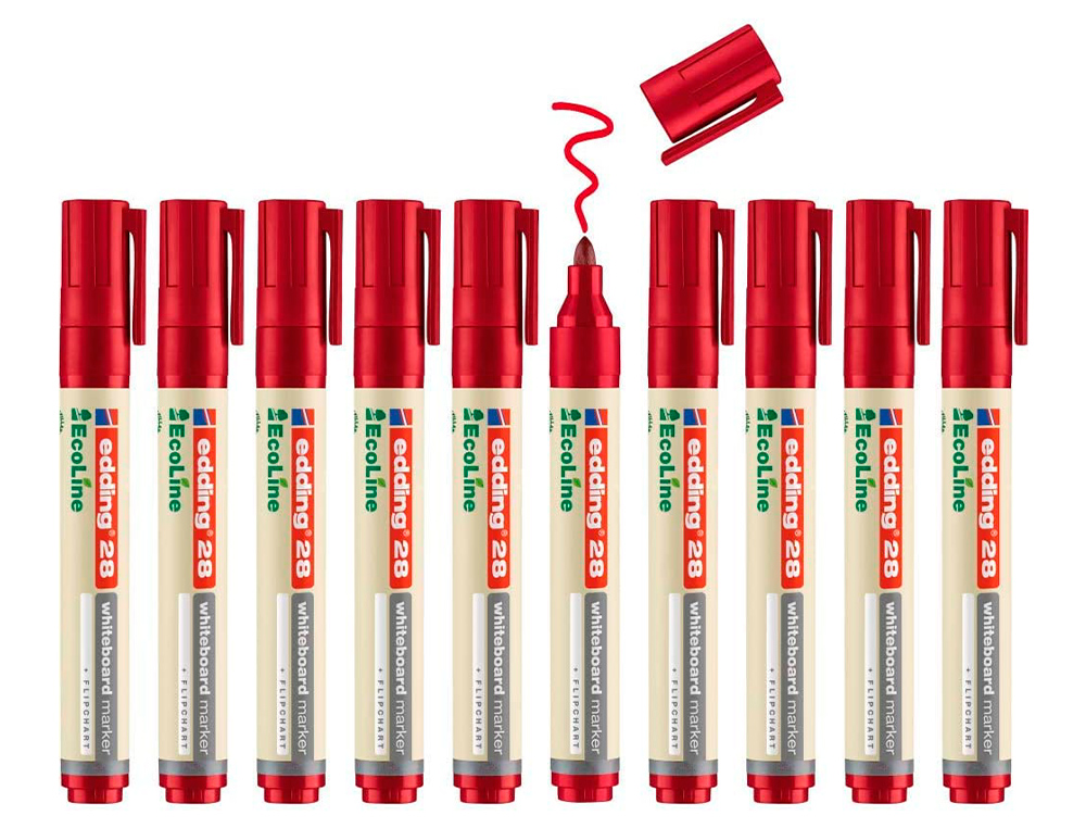 ROTULADOR EDDING 28 PARA PIZARRA BLANCA ECOLINE 90% RECICLADO COLOR ROJO PUNTA REDONDA 1,5-3 MM RECARGABLE