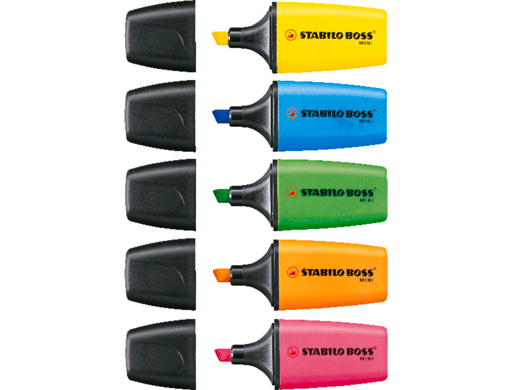 ROTULADOR STABILO BOSS MINI ESTUCHE DE 5 UNIDADES AMARILLO /AZUL/NARANJA/ROSA/VERDE