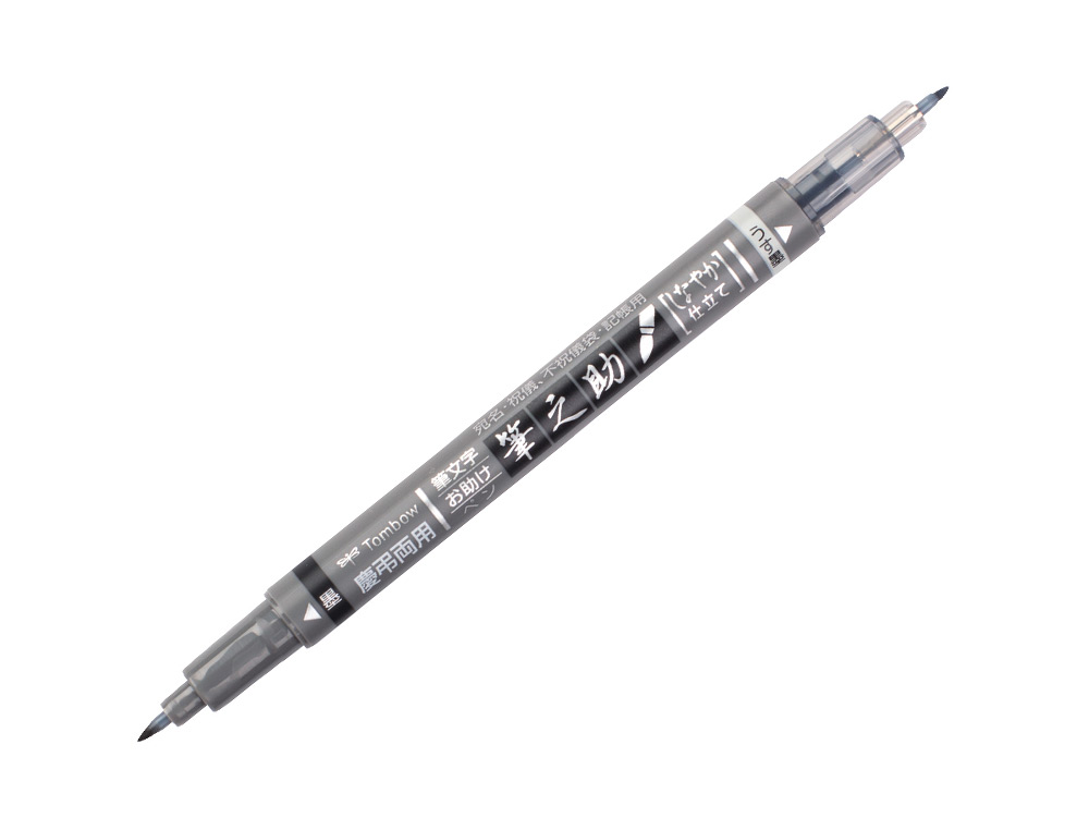 ROTULADOR TOMBOW FUDENOSUKE TINTA BASE DE AGUA DOBLE PUNTA BLANDA COLOR GRIS/NEGRO