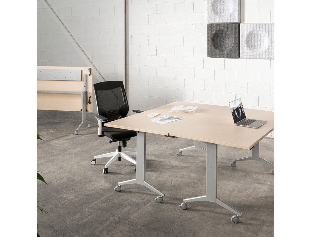 MESA DE OFICINA ROCADA 160X80CM CON TABLERO ABATIBLE 90 ACABADO FD01 ALUMINIO/HAYA