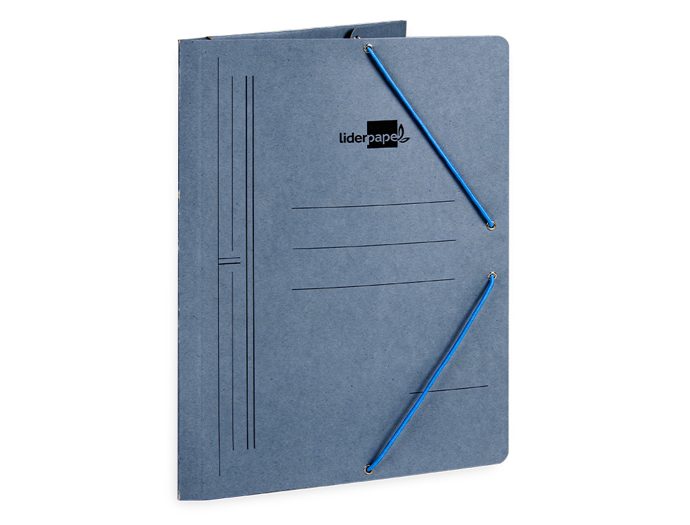 CARPETA LIDERPAPEL GOMAS TRES SOLAPAS CARTON PINTADO 410 GR FOLIO COLOR AZUL