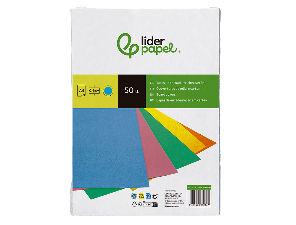 TAPA ENCUADERNACION LIDERPAPEL CARTON A4 0,9MM AZUL FLUOR PAQUETE DE 50 UNIDADES