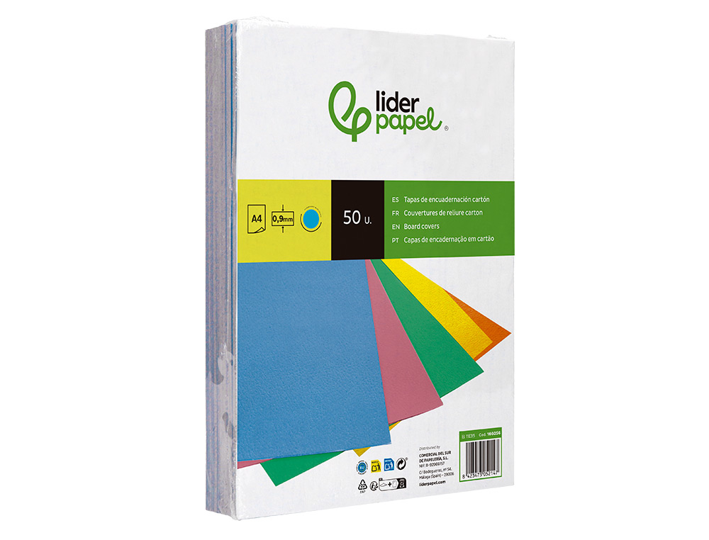 TAPA ENCUADERNACION LIDERPAPEL CARTON A4 0,9MM AZUL FLUOR PAQUETE DE 50 UNIDADES