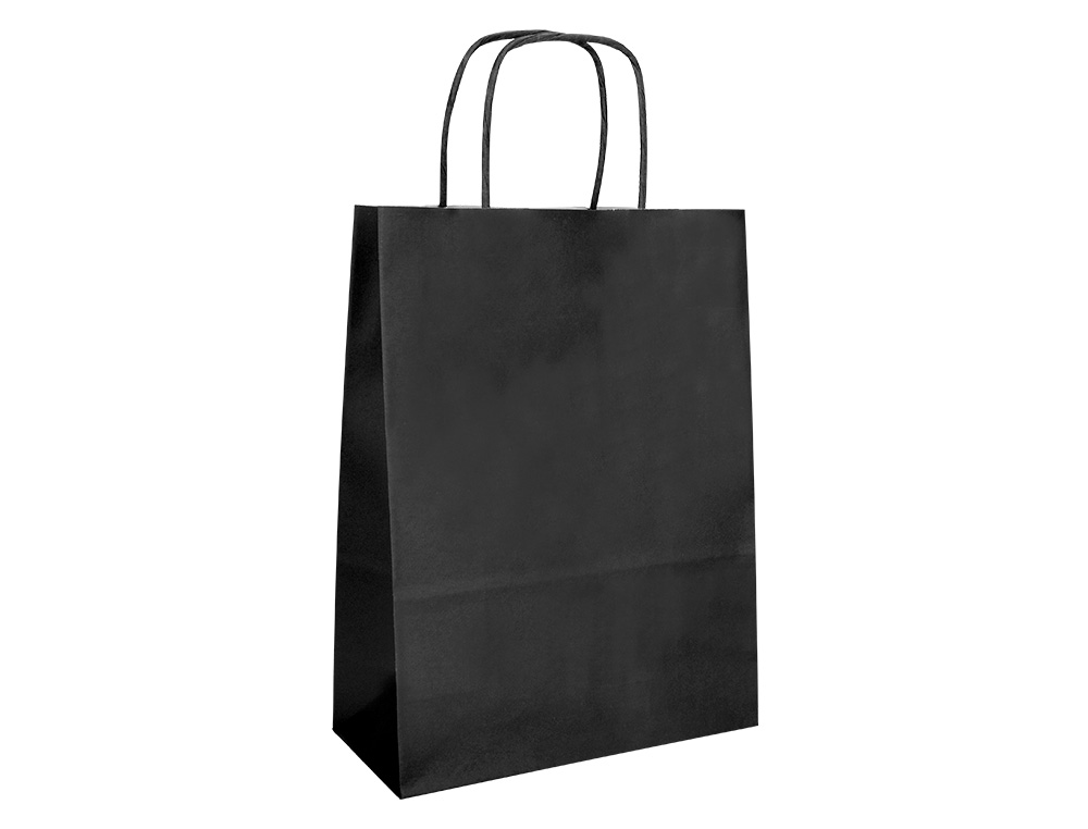 BOLSA PAPEL Q-CONNECT CELULOSA NEGRO M CON ASA RETORCIDA 270X370X120 MM