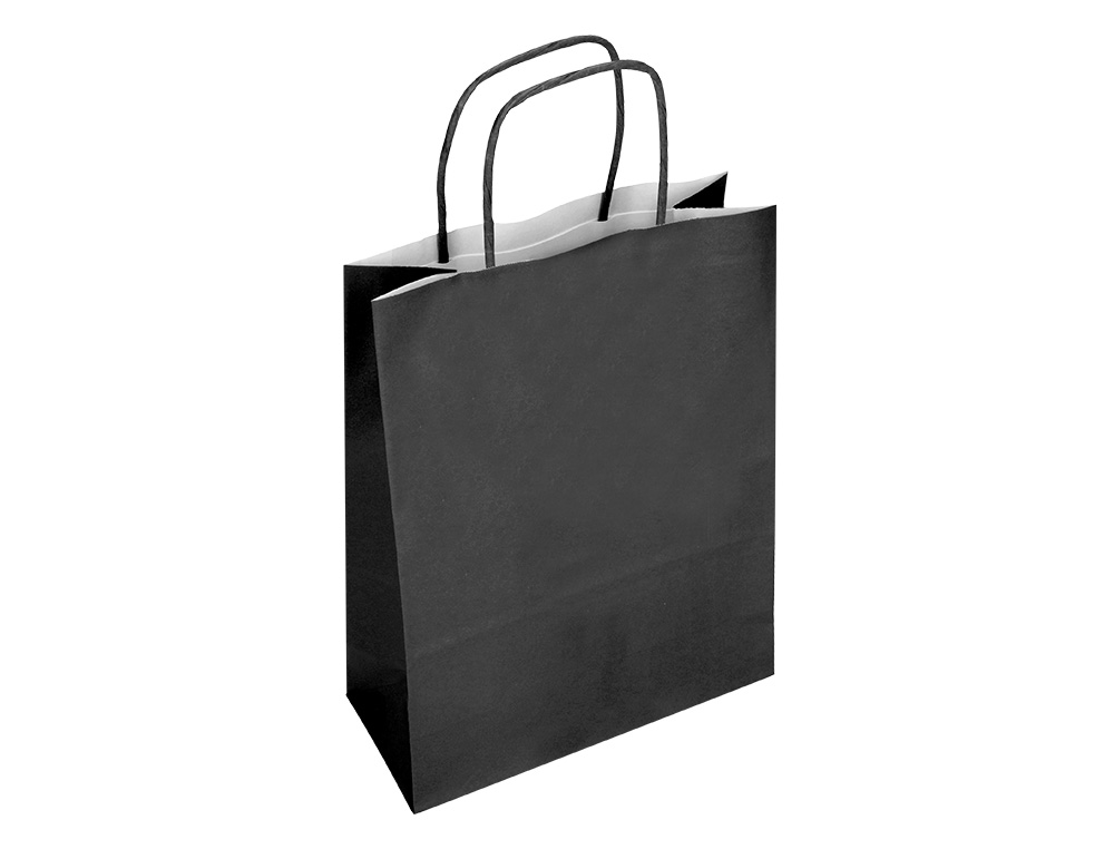 BOLSA PAPEL Q-CONNECT CELULOSA NEGRO M CON ASA RETORCIDA 270X370X120 MM