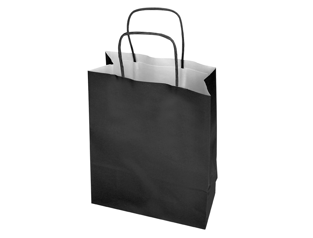 BOLSA PAPEL Q-CONNECT CELULOSA NEGRO M CON ASA RETORCIDA 270X370X120 MM