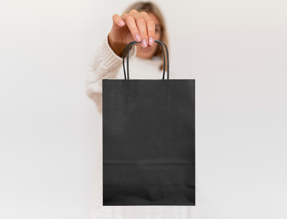 BOLSA PAPEL Q-CONNECT CELULOSA NEGRO M CON ASA RETORCIDA 270X370X120 MM