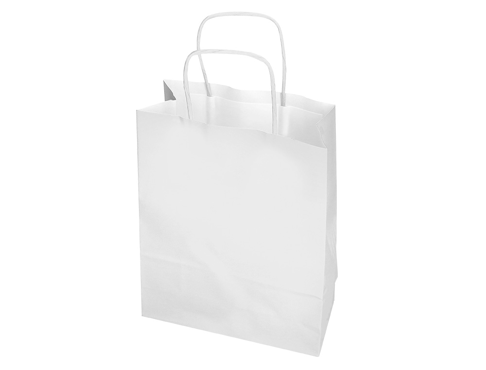 BOLSA PAPEL Q-CONNECT CELULOSA BLANCO L CON ASA RETORCIDA 320X400X14 MM