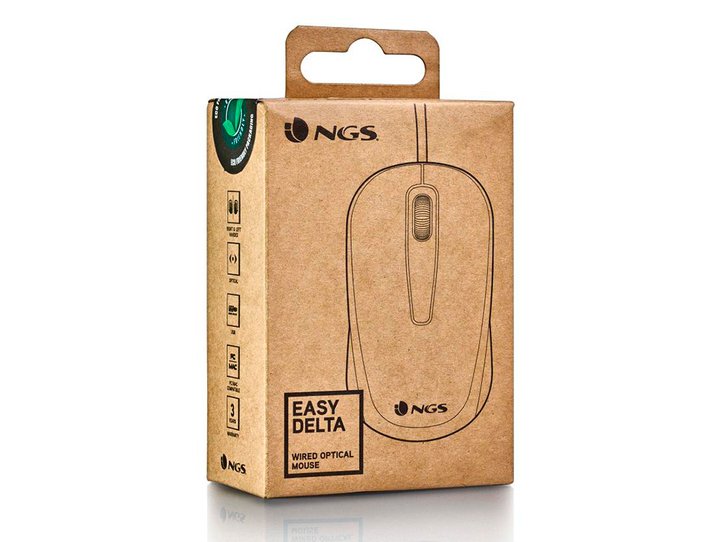 RATON NGS EASY DELTA OPTICO CON CABLE 1200 DPI RECEPTOR USB 2 BOTONES AMBIDIESTROS COLOR NEGRO