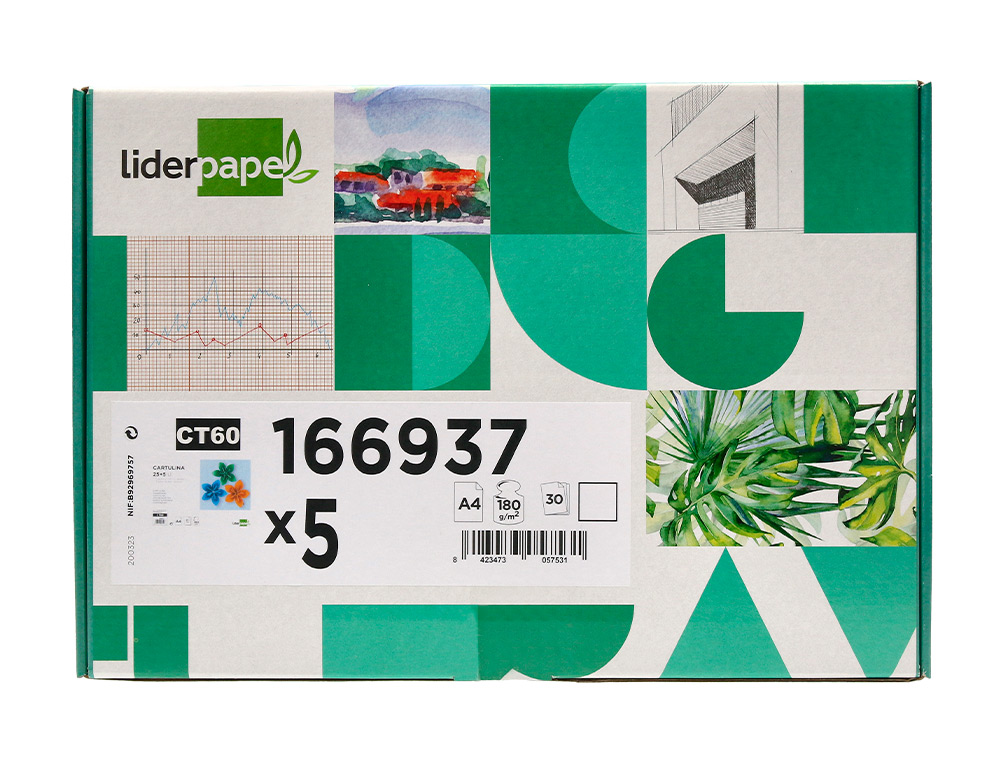 CARTULINA LIDERPAPEL A4 180G/M2 BLANCO PAQUETE DE 25+5 HOJAS EN CARPETA DOSSIER TRANSPARENTE CON CIERRE VELCRO