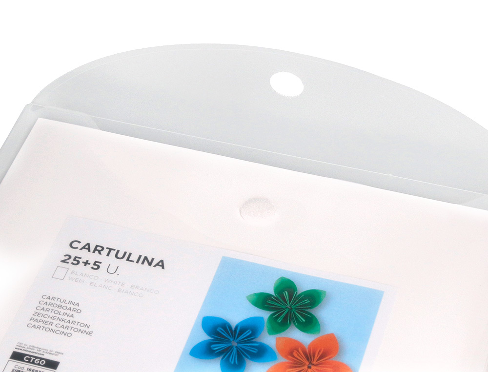 CARTULINA LIDERPAPEL A4 180G/M2 BLANCO PAQUETE DE 25+5 HOJAS EN CARPETA DOSSIER TRANSPARENTE CON CIERRE VELCRO