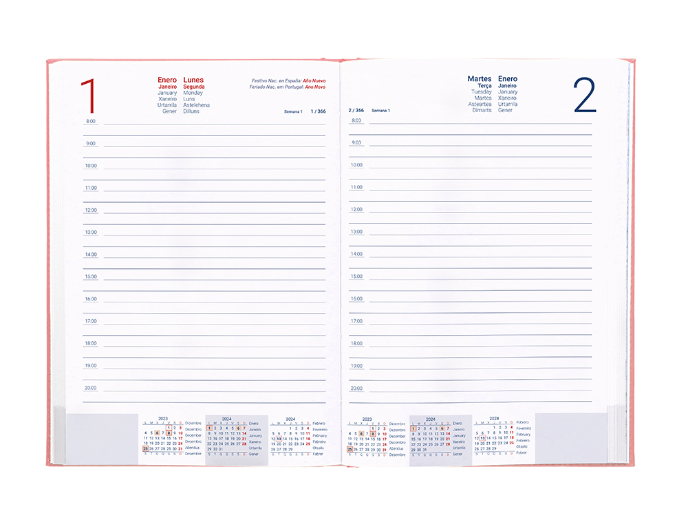 AGENDA ENCUADERNADA LIDERPAPEL CRETA 17X24 CM 2024 DIA PAGINA COLOR ROSA PAPEL 70 GR
