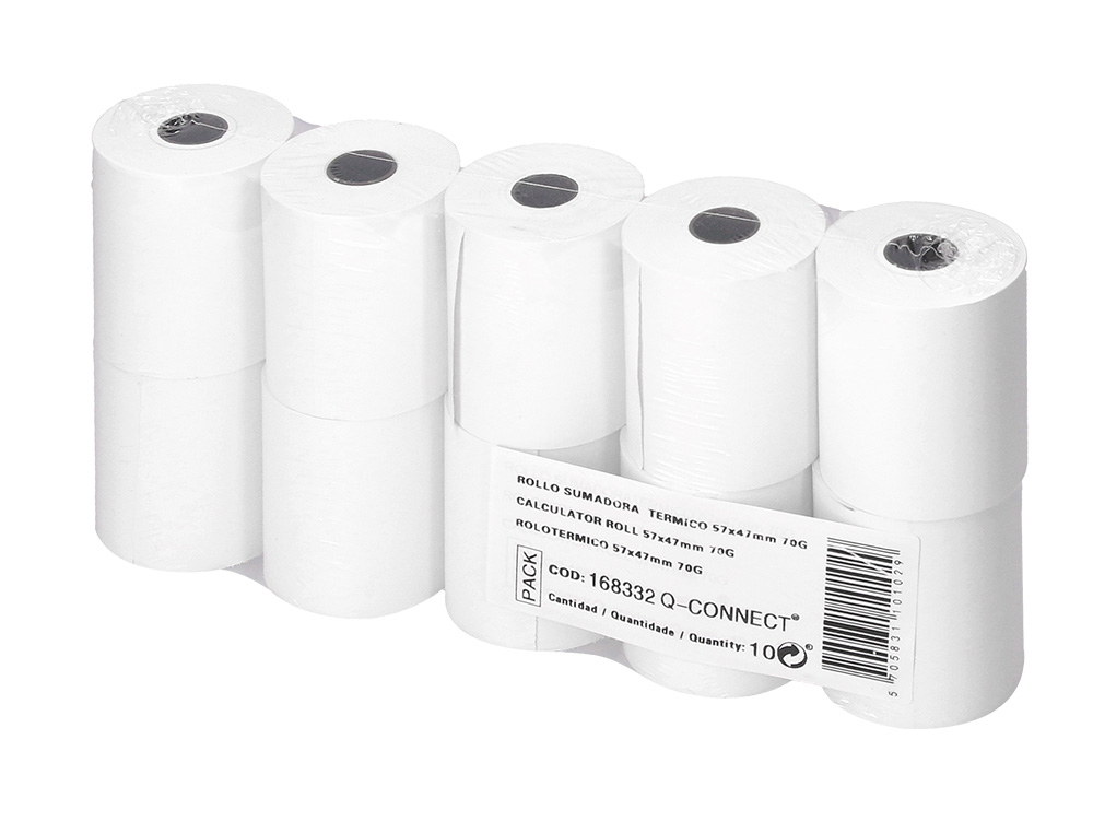 ROLLO SUMADORA TERMICO Q-CONNECT 57 MM ANCHO X 47MM DIAMETRO PARA TPV SIN BISFENOL A PAPEL DE 70 G/M2