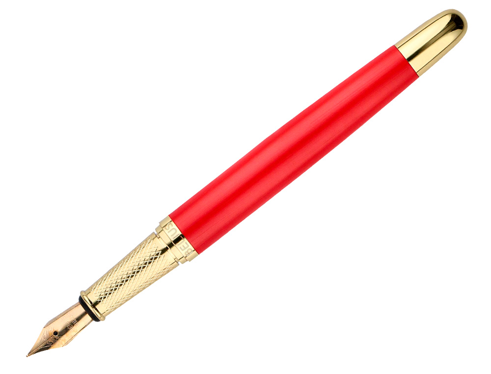 PLUMA BELIUS PASSION DOR ALUMINIO TEXTURA CEPILLADA COLOR ROJO Y DORADO TINTA AZUL CAJA DE DISEO
