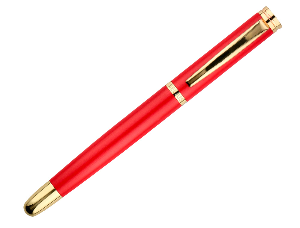 PLUMA BELIUS PASSION DOR ALUMINIO TEXTURA CEPILLADA COLOR ROJO Y DORADO TINTA AZUL CAJA DE DISEO