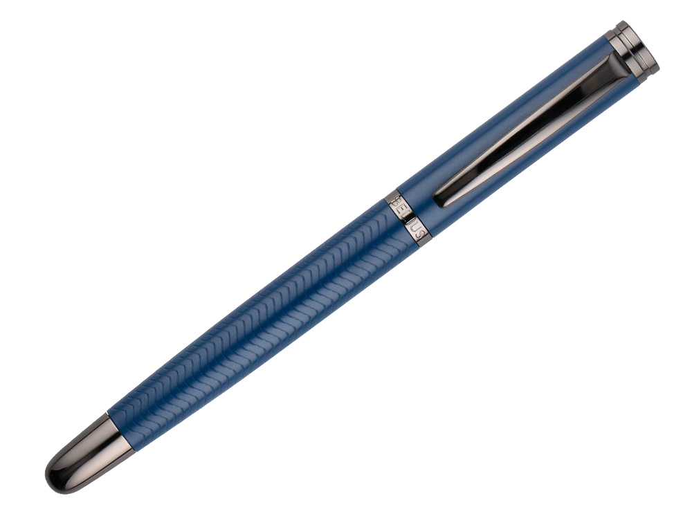 BOLIGRAFO BELIUS NEPTUNO ALUMINIO TEXTURA WAVY COLOR AZUL MARINO TINTA AZUL CAJA DE DISEO