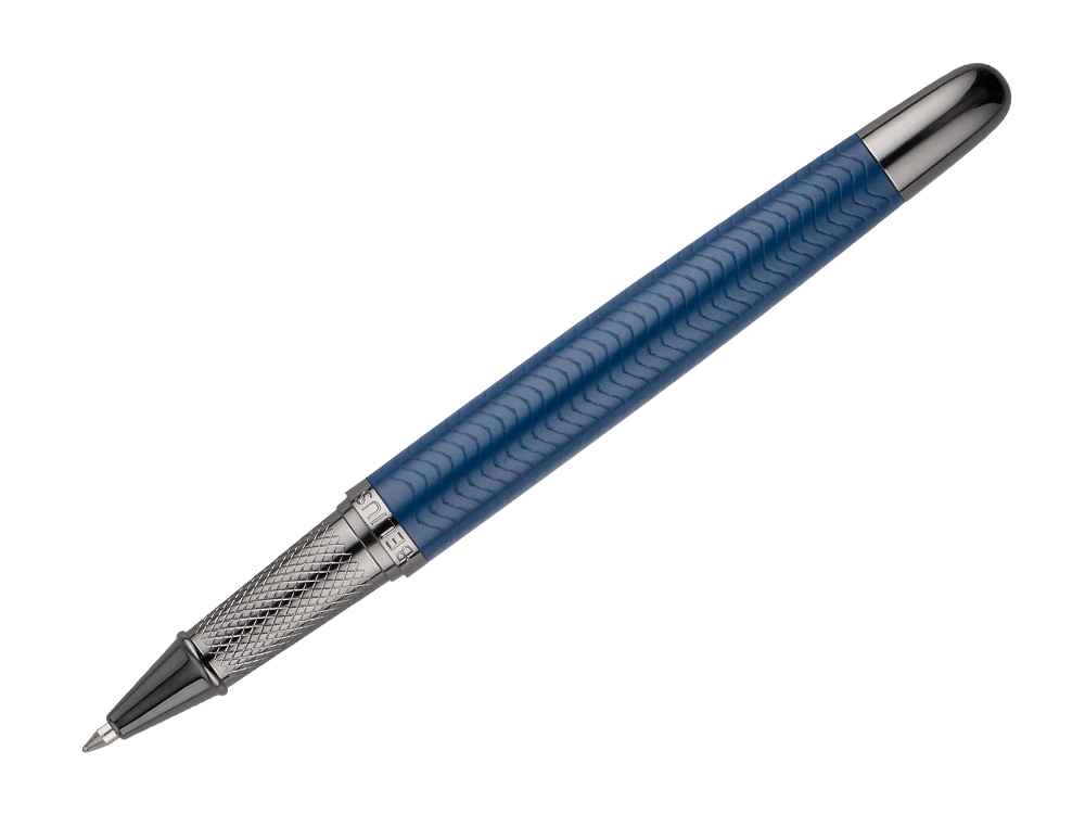 BOLIGRAFO BELIUS NEPTUNO ALUMINIO TEXTURA WAVY COLOR AZUL MARINO TINTA AZUL CAJA DE DISEO