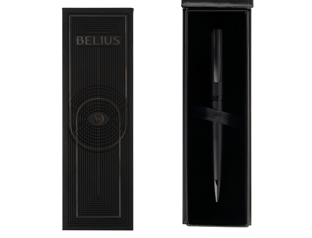 BOLIGRAFO BELIUS TURBO ALUMINIO COLOR NEGRO TINTA AZUL CAJA DE DISEÑO