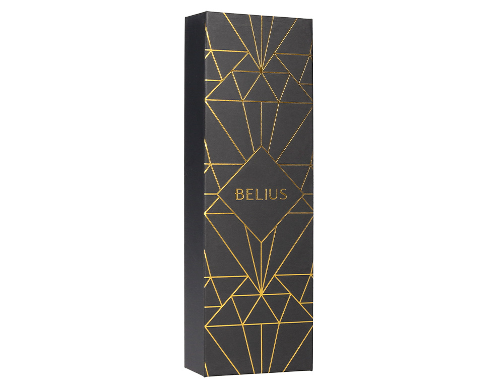 PLUMA BELIUS SOIREE ALUMINIO COLOR ART DECO NEGRO Y DORADO TINTA AZUL CAJA DE DISEO