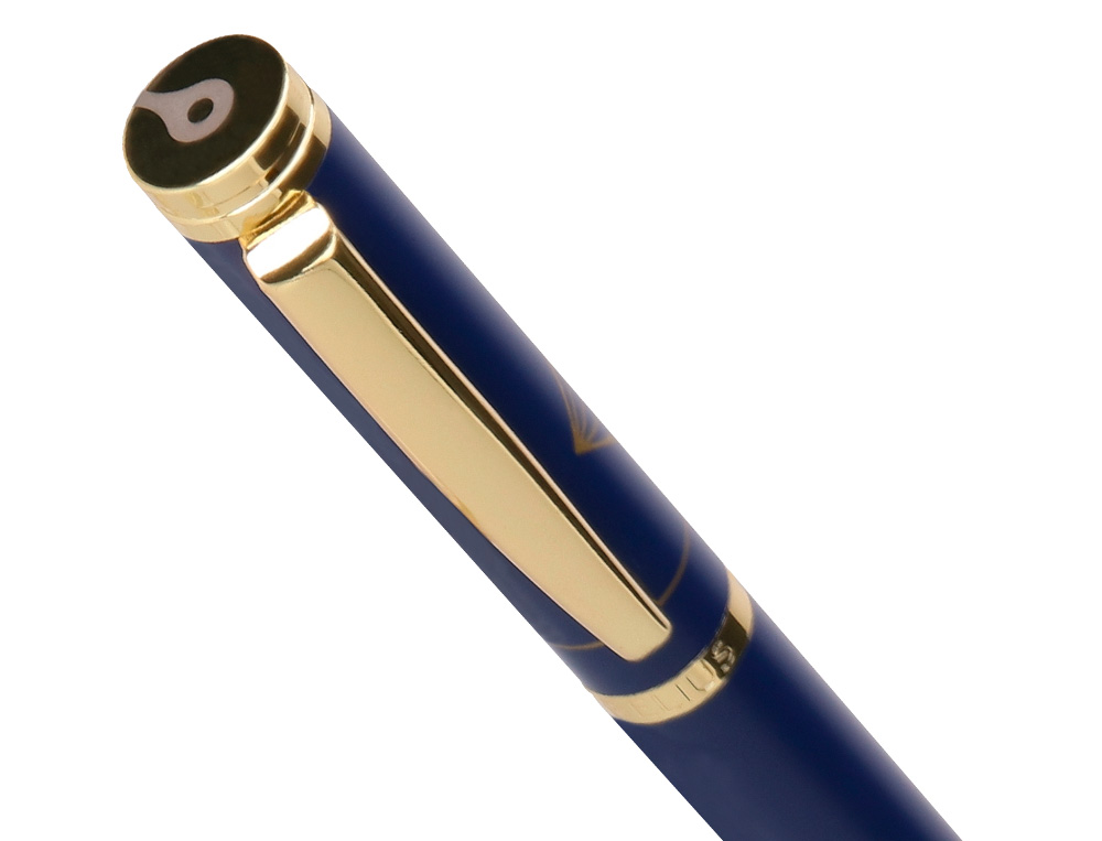 BOLIGRAFO BELIUS SOIREE ALUMINIO COLOR AZUL MARINO Y DORADO TINTA AZUL CAJA DE DISEÑO