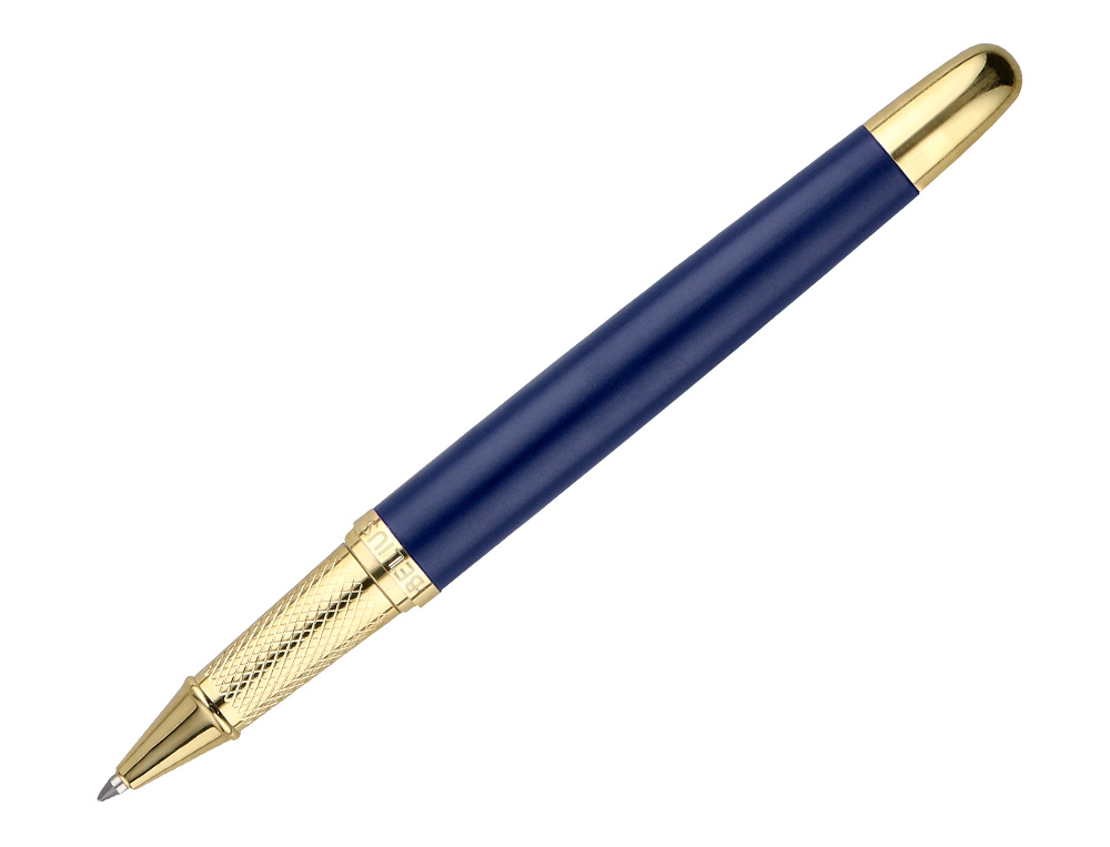 BOLIGRAFO BELIUS SOIREE ALUMINIO COLOR AZUL MARINO Y DORADO TINTA AZUL CAJA DE DISEÑO