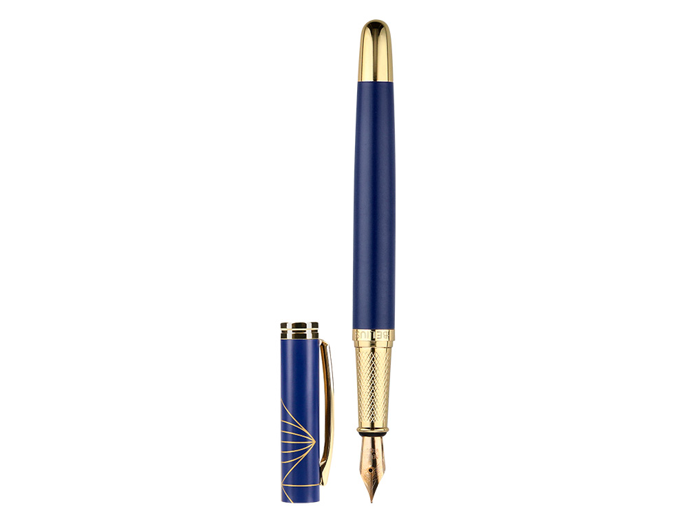 PLUMA Y ESTUCHE BELIUS SOIREE COLOR ART DECO AZUL MARINO Y DORADO TINTA AZUL CAJA DE DISEO