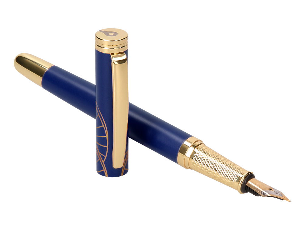 PLUMA Y ESTUCHE BELIUS SOIREE COLOR ART DECO AZUL MARINO Y DORADO TINTA AZUL CAJA DE DISEO