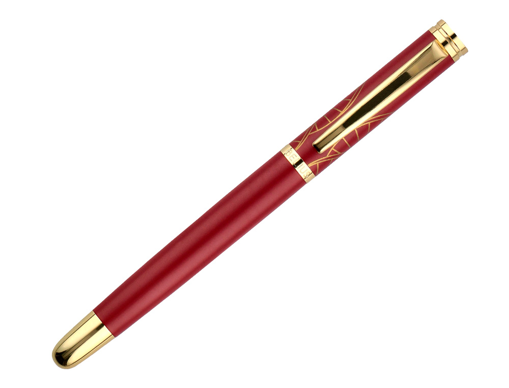 PLUMA Y ESTUCHE BELIUS SOIREE COLOR ART DECO GRANATE Y DORADO TINTA AZUL CAJA DE DISEÑO