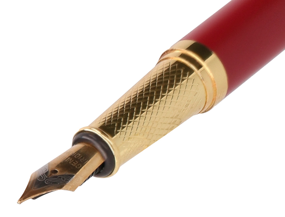 PLUMA Y ESTUCHE BELIUS SOIREE COLOR ART DECO GRANATE Y DORADO TINTA AZUL CAJA DE DISEÑO