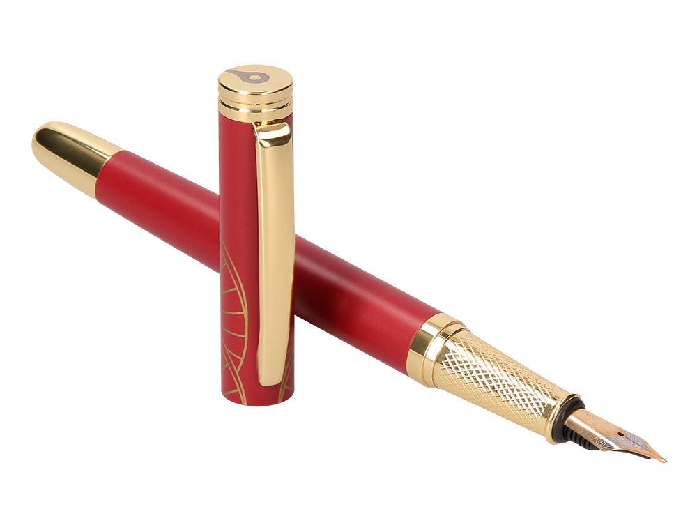 PLUMA Y ESTUCHE BELIUS SOIREE COLOR ART DECO GRANATE Y DORADO TINTA AZUL CAJA DE DISEÑO