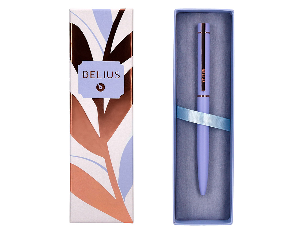 BOLIGRAFO BELIUS ROSE ALUMINIO COLOR LAVANDA/ORO ROSA TINTA AZUL CAJA DE DISEÑO