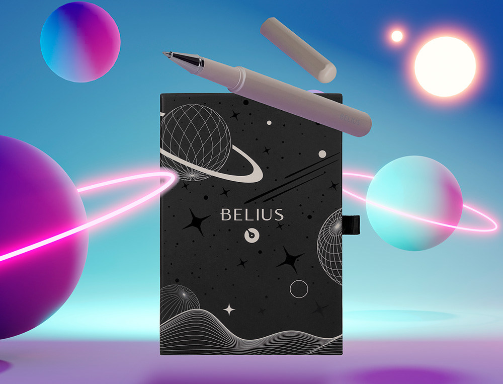 ROLLER Y FUNDA DE SIMILPIEL BELIUS SPACE B COLOR MINIMALISTA GRIS TINTA AZUL CAJA DE DISEÑO