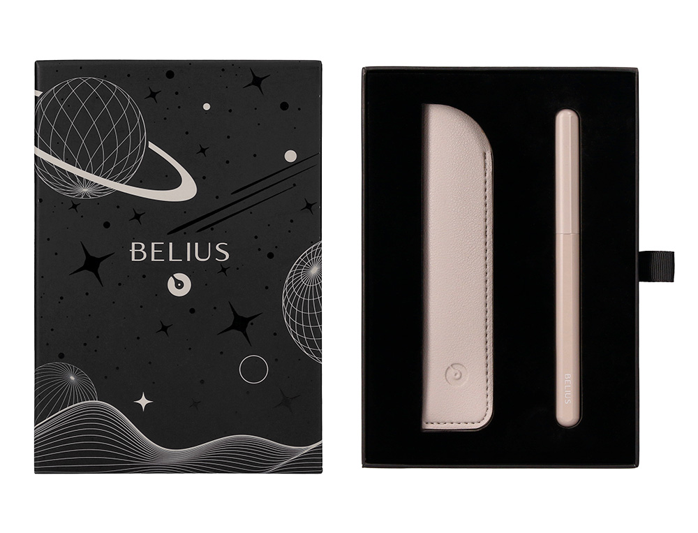 ROLLER Y FUNDA DE SIMILPIEL BELIUS SPACE B COLOR MINIMALISTA GRIS TINTA AZUL CAJA DE DISEÑO