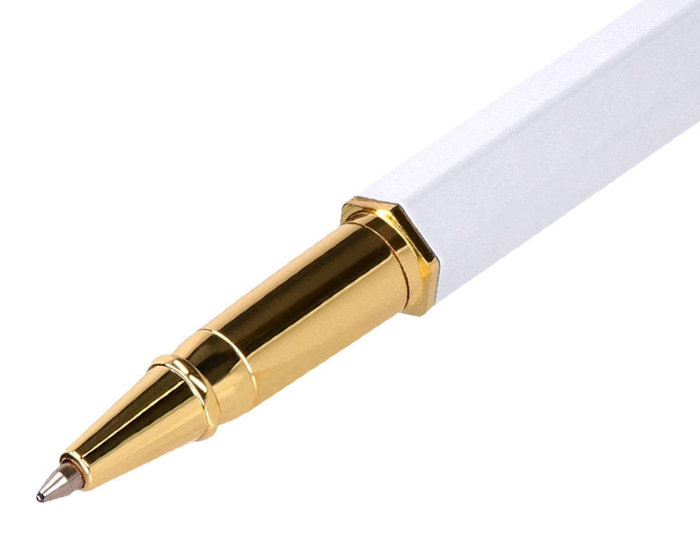 BOLIGRAFO BELIUS MACARON BLISS FORMA HEXAGONAL COLOR BLANCO Y DORADO TINTA AZUL CAJA DE DISEO