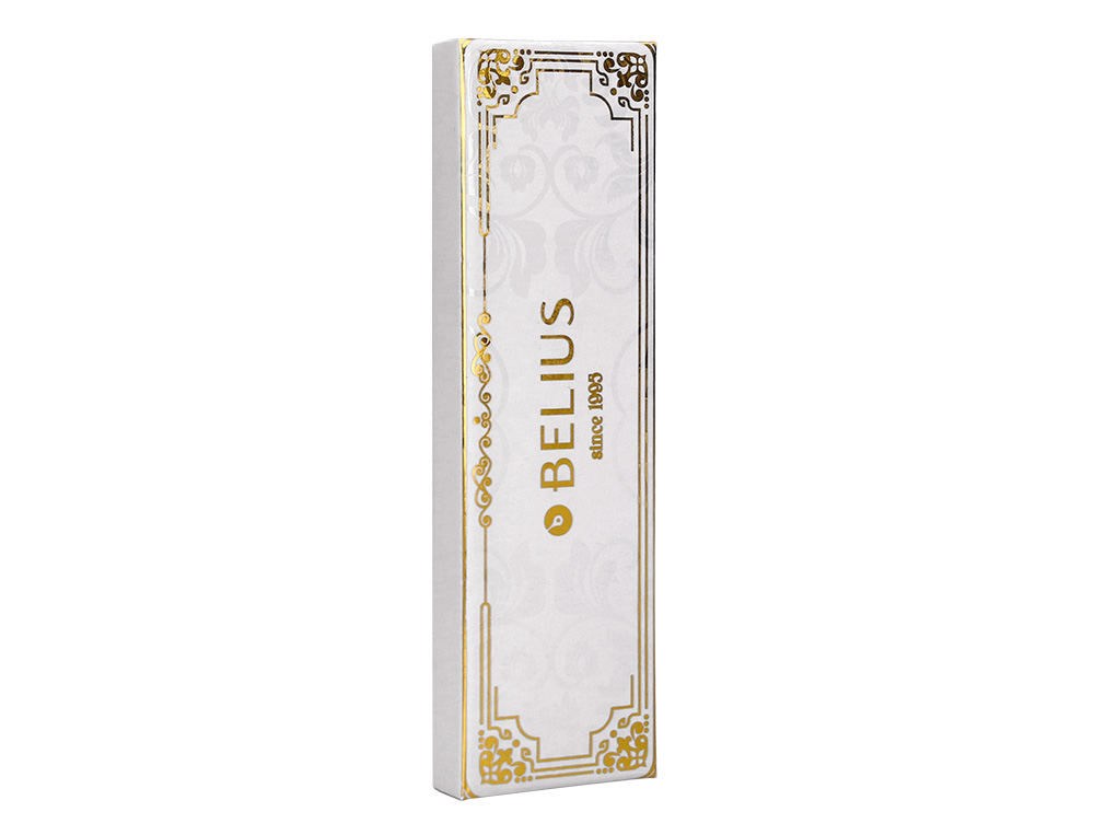 BOLIGRAFO BELIUS MACARON BLISS FORMA HEXAGONAL COLOR BLANCO Y DORADO TINTA AZUL CAJA DE DISEO